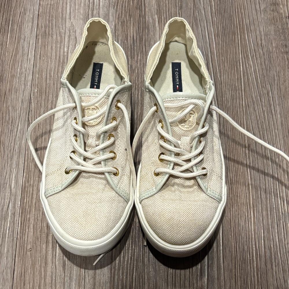 Tommy Hilfiger Cream Canvas Sneakers